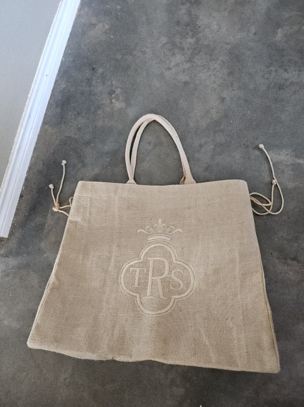 The Royal Standard Large Jute Shopping Tote Bag, Roomy TRS Embroidered Logo